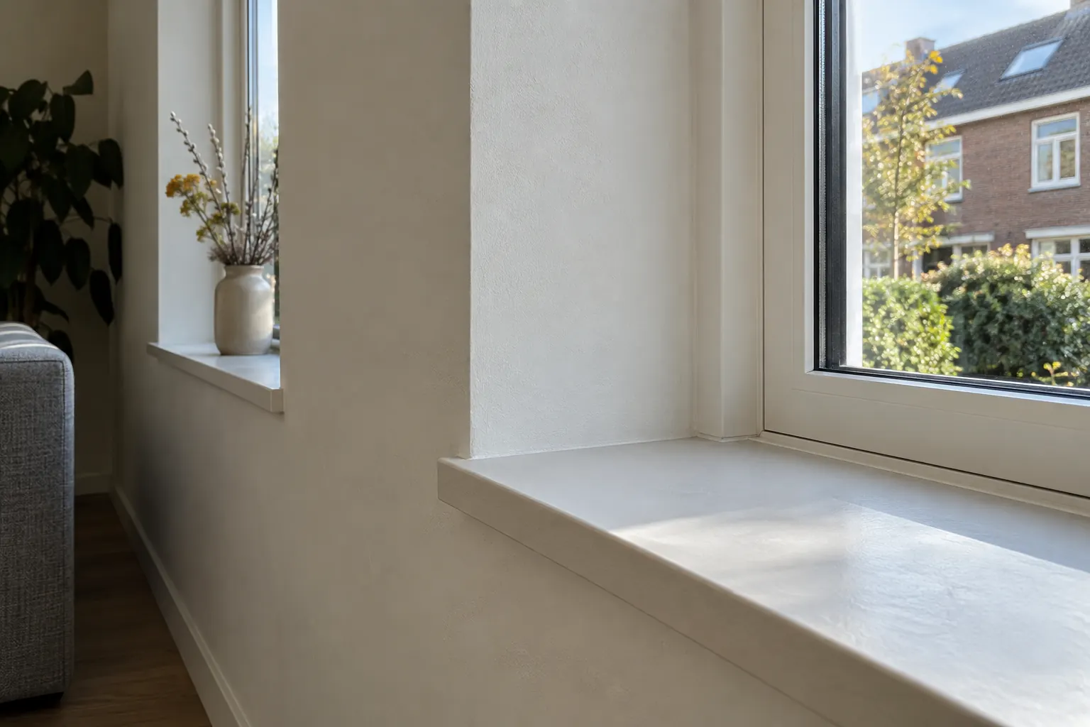 Strak afgewerkte dagkant en vensterbank in een gerenoveerde woning
