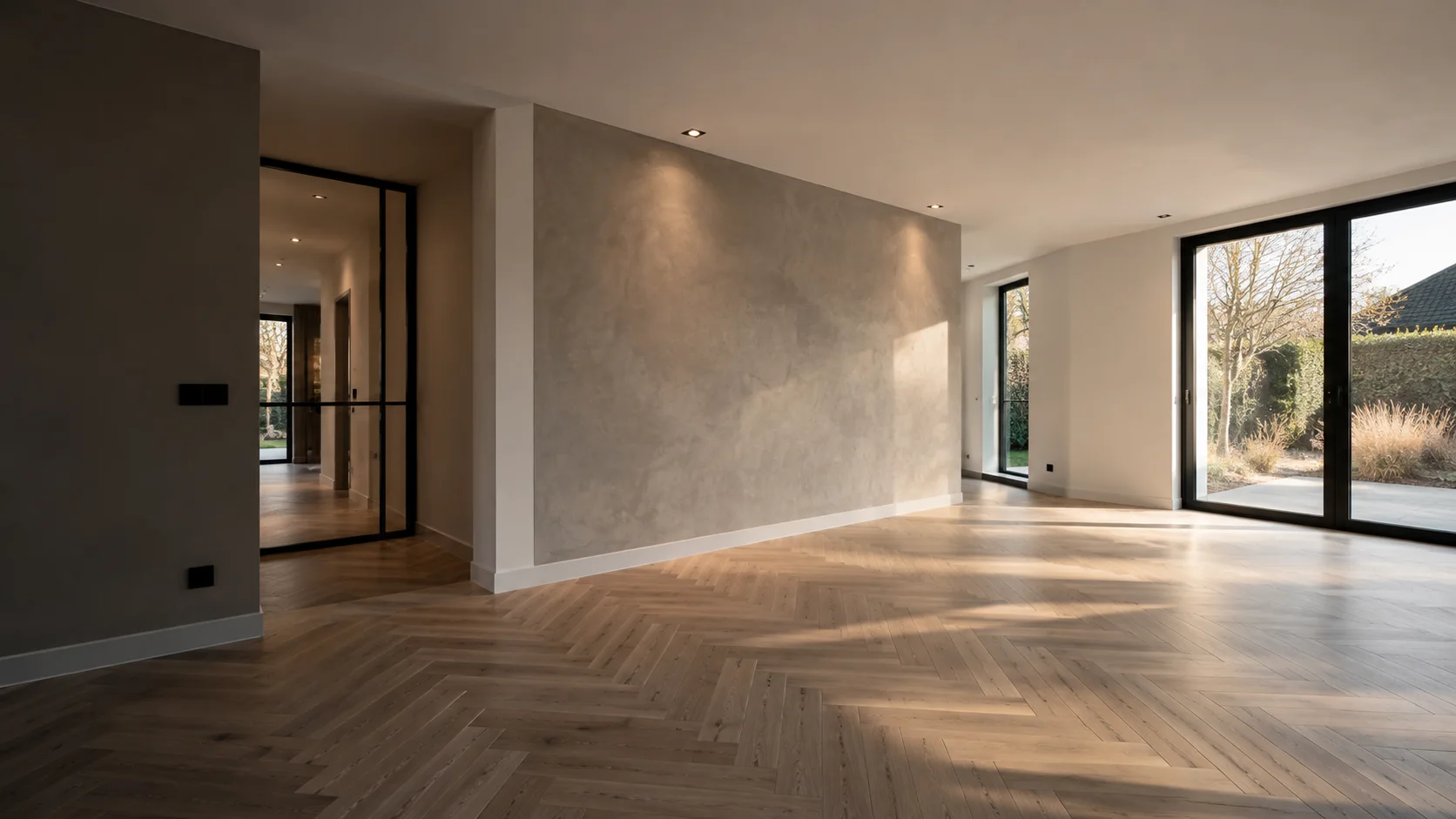 Licht interieur met samenhangende wand- en plafondafwerking als sfeerimpressie